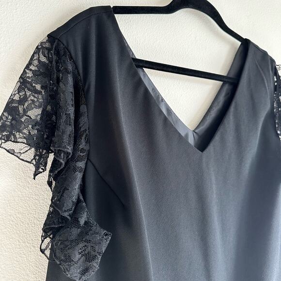 Vintage Studio 1940 Black Dress Lace Trim Lace Flutter Sleeve Size 26W - Picture 3 of 7